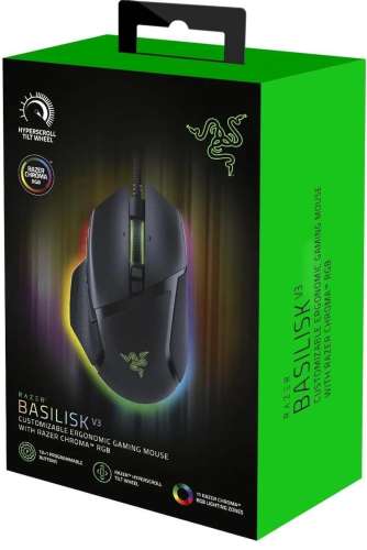 Мышь проводная Razer Basilisk V3, игровая, оптическая, USB, 26000dpi, черный [rz01-04000100-r3m1]